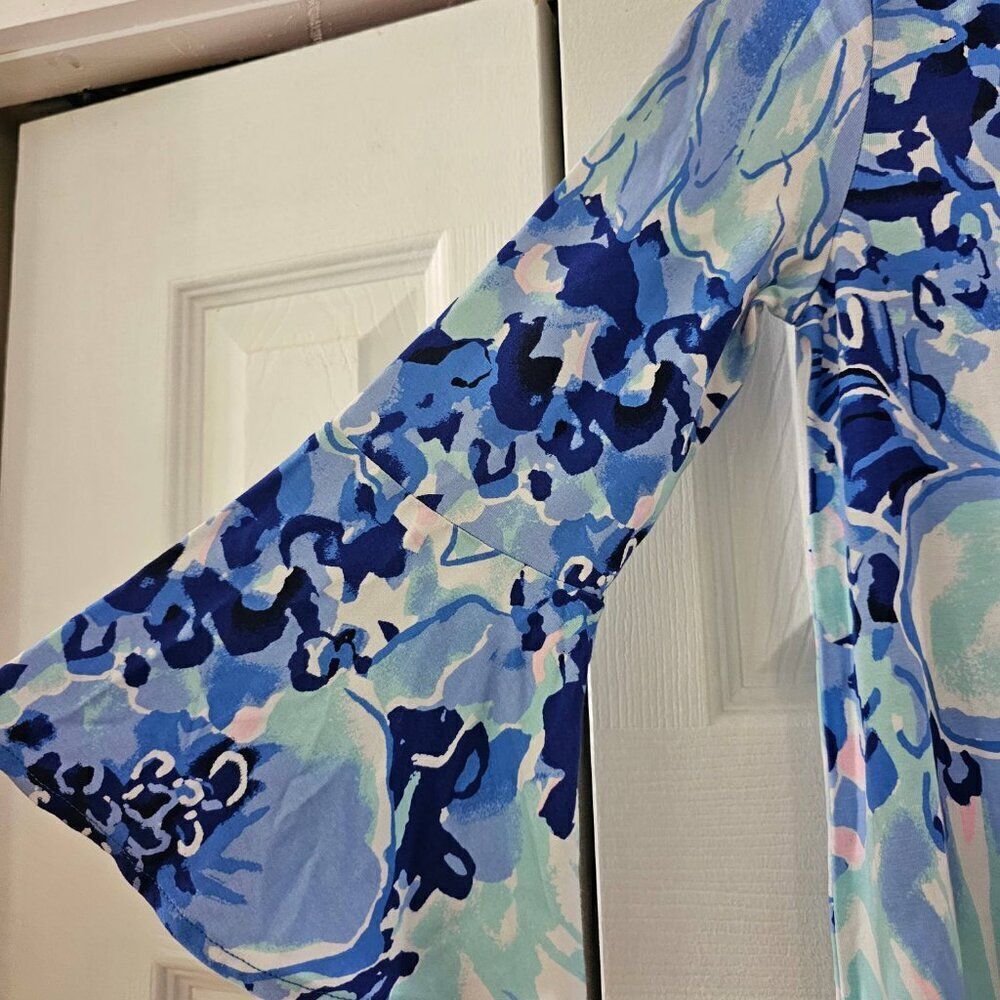Lilly Pulitzer Women Blue Floral Bell Sleeves Catch And Keep Mini Dress Size XXS - Picture 9 of 11